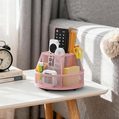 Docnest 360°Rotating Mesh Desk Organizer,6-Compartment Pen Holder,Pink - Image 6