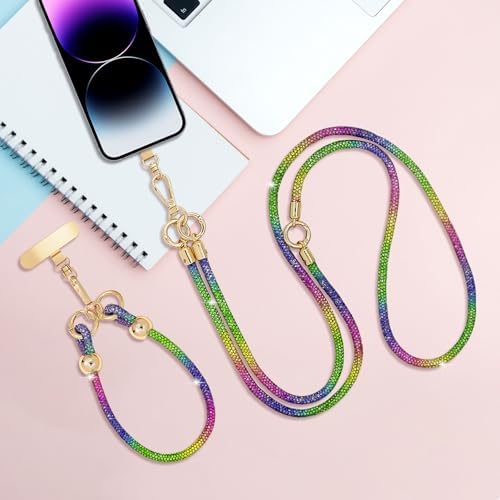 Crystal Phone Strap Crossbody and Wrist Lanyard, Anti Theft Layered & Wrist Strap Cell Phone Neck for Women - Image 6