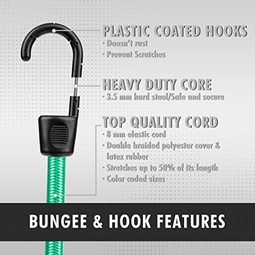 CARTMAN 16-Pack 8 mm Bungee Cords with Coated Steel Hooks - Image 3
