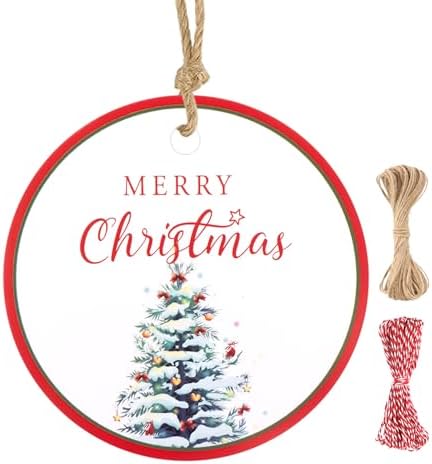 G2PLUS 100Pcs Christmas Tags for Gift, 2'' Round Merry Christmas Tree Paper Gift Tags with String for DIY Crafts, Prensent Wrapping, Xmas Holiday Party Favors by G2PLUS