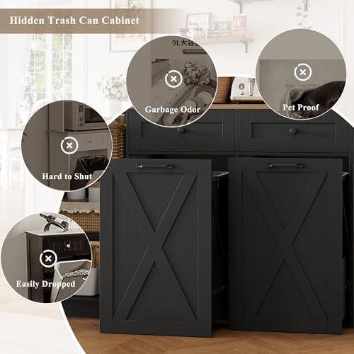 HOSTACK 71" Kitchen Pantry with 12.5 Gallon Double Trash Can Cabinet, Black - Image 6
