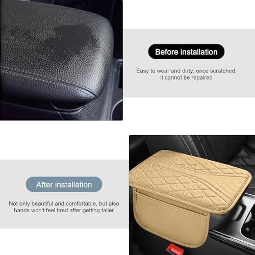 Car Center Console Cover, Leather Auto Armrest Cover with 2 Storage Bags, Universal Cars Armrest Cushion, Vehicle Interior Accessories Protector for Sedan, SUV, Truck((Beige) - Image 7
