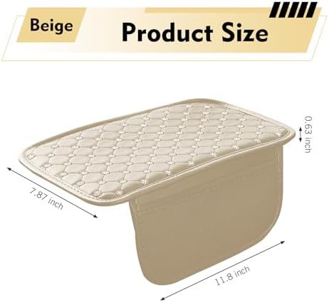 Car Center Console Cover, Leather Waterproof Armrest Cover Protector with 2 Side Storage Bags, 7.87" x 11.8" Comfort Anti-Slip Armrest Seat Box Pad, Universal for Most Cars (Beige) - Image 2