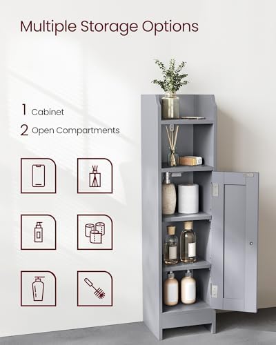 VASAGLE Small Storage Corner Floor Cabinet with Door, Dove Gray - Image 4