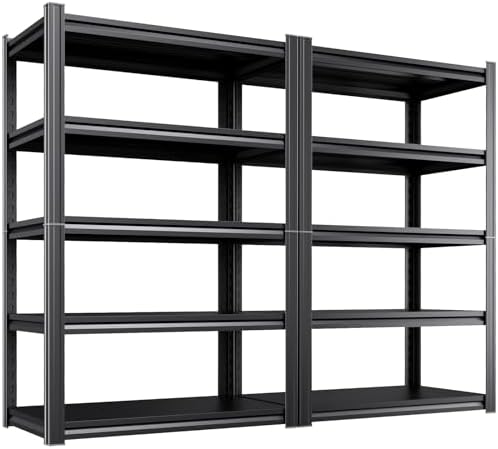 Set of 2 Garage Shelving Heavy Duty Storage Shelves, Metal Adjustable Shelving Unit, Utility Garage Organizer Shelf for Basement, Pantry, Kitchen, Warehouse,16" D x 35" W x 71" H, Black by AOAORGG