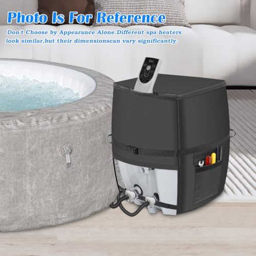 Hot Tub Spa Heater Pump Cover,Waterproof 600D Oxford Fabric Aluminum Film Insulated Cover,Inflatable Hot Tub Spa Heater Pump,Easy Installation with Zipper and Adhesive Straps,Black,Square - Image 6