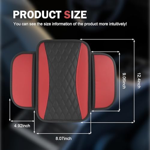 Car Center Console Cover, Upgraded Patchwork Leather Arm Rest Cover with Side Storage Pockets, Comfortable Auto Armrest Protector Cushion, Universal Middle Console Pad for SUV, Sedan (Red) - Image 2