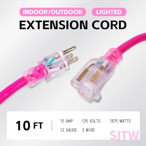 EP 10 Ft 12/3 SJTW Lighted Outdoor Extension Cord, Pink - Image 2
