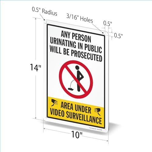 SmartSign 14 x 10 inch “Any Person Urinating In Public Will Be Prosecuted - Area Under Video Surveillance” Metal Sign, 40 mil Laminated Rustproof Aluminum, Multicolor - Image 6