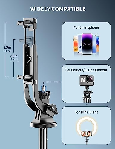 71" Phone Tripod & Selfie Stick, All in One Extendable Cell Phone Tripod with Wireless Remote, Tripods Stand for iPhone & Travel Selfie Stick 360° Rotation Compatible with iPhone Android, Camera - Image 4