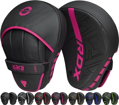 RDX Boxing Pads Curved Focus Mitts, Maya Hide Leather Kara Hook and jab Training Pads, Adjustable Strap Ventilated, MMA Muay Thai Kickboxing Coaching Martial Arts Punching Hand Target Strike Shield by RDX
