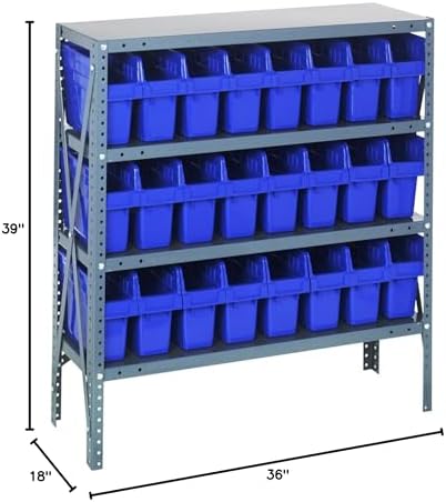 Quantum Storage Systems 1839-SB803BL Solid Heavy Duty 4 Shelves 24 STORE-MAX Blue Bins 39" H x 36" W x 18" D - Image 2