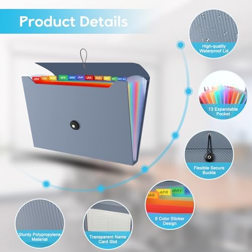 Accordion File Organizer, Expanding File Folder for Sorting Documents and Papers, 13 Pockets File Storage Organizer for Home, Travel and Office Use (Blue) - Image 3