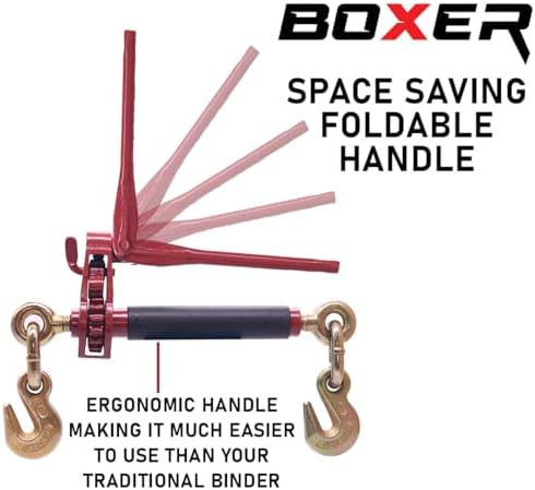 BoxerTool 4 Pack 3/8" - 1/2" Heavy Duty Folding Handle Ratchet Load Binder w/Grab Hook 12,000 lbs WLL - Transport Chain Binder - Image 2