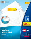 Avery Big Tab Printable White Label Dividers for 3 Ring Binders, 8 Tabs per Set, White, Great for Office Supplies, School Supplies, Organizing, and More (20 Sets of 14435) (Pack of 6) by Avery