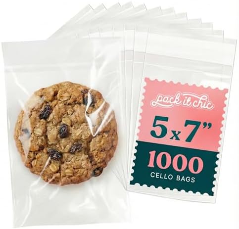 5x7 Self Sealing Cellophane Bags (1000 Pack) - Clear Cookie Bags With Seal by PackItChic