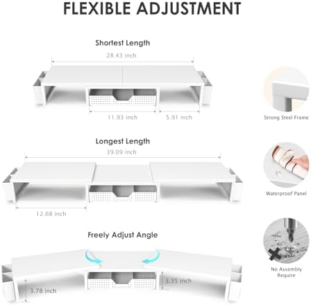 OPNICE Desk Organizers and Accessories, Dual Monitor Stand Riser with Drawer and 2 Pen Holders, Desk Shelf Computer Racks for Office Workspace Organizers, Desktop Organization (White) - Image 3