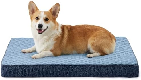 JOEJOY Orthopedic Medium Dog Bed, Washable Dog Crate Bed Medium Sized with Removable Cover, Egg Memory Foam Pet Beds, Blue, 29"x18" by JOEJOY