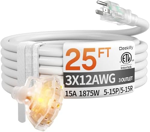25 FT 12 Gauge Heavy Duty Extension Cord with Multiple Outlets by Deeklify