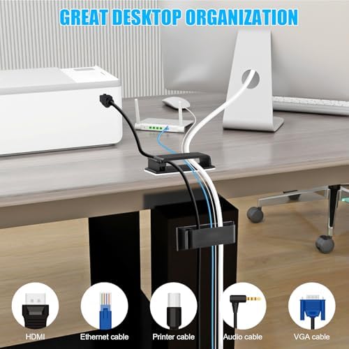 XHF 50 PCS Self Adhesive Cable Clips(L) Black,Wire Clips Cable Management Wire Organizer Cord Holder for Under Desk, Car, Wall, TV PC Ethernet Cable - Image 5