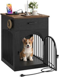 CHOEZON Dog Crate Furniture, Wooden Dog Kennel with Charging Station and Storage Drawer, Indoor Pet Crate End Table for Small Breeds,Dog Cage for Living Room, Bedroom, Black and Walnut MGW01UBL by Choezon