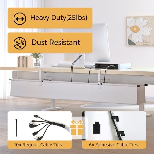 Under Desk Cable Management Tray, 48" Fabric Wire Cord Organizer, White - Image 5