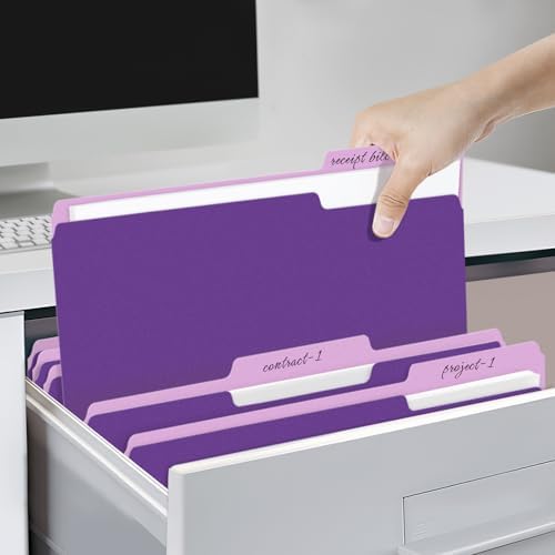 SUNEE File Folders, 120 Pack Manilla Folders 8.5 x 11, 1/3 Cut Tab for Easy Labeling and Organization, Durable Standard Paper for Home, Office, School Filing, Purple - Image 6
