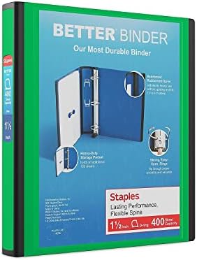 Staples Better 1.5-Inch 3-Ring Binder, Green, Heavy-Duty by Staples