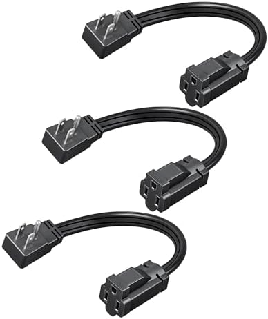 DEWENWILS 1 Ft Extension Cord with 3-Prong Flat Plug, 14/3, 3-Pack, Black by DEWENWILS