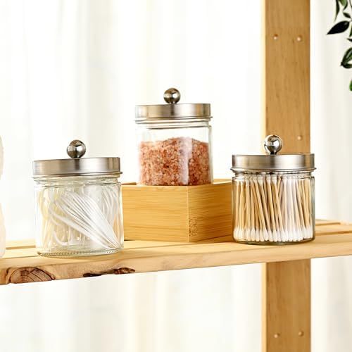 SheeChung Glass Mason Jar Qtip Holder Dispenser, Brushed Nickel Lids,4 Pack - Image 6