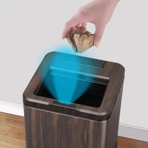 Rechargeable Smart Sensor Trash Can Electric Wood Grain with Lid 12L Capacity Ebony Finish Ideal for Home Kitchen and Bathroom - Image 4