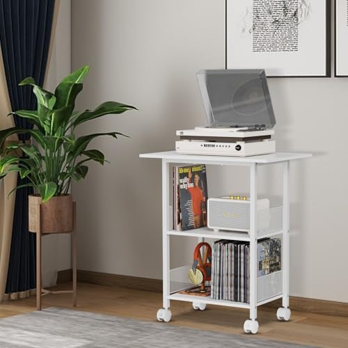 BOHDK Printer Stand, 3-Tier Industrial Large Printer Table with Shelf, 23"x15" Mobile Heavy Duty Storage Rack on Wheels for Home Office Printer Fax Machine Scanner Copier, White - Image 6