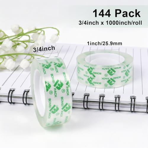 BOMEI PACK 144Rolls Crystal Clear Tape Refills for Dispenser, Bulk Transparent Tape Clear for Home, School and Office, 3/4Inch x 1000 inch - Image 2