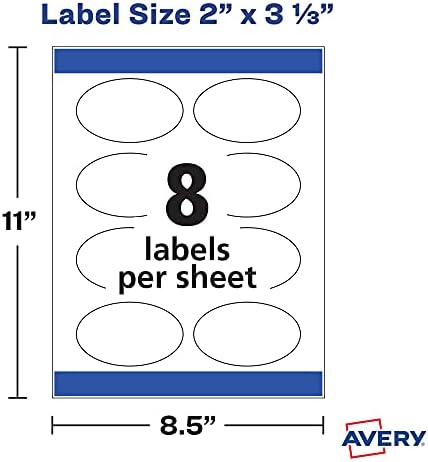 Avery Printable Oval Labels, 2" x 3-1/3", Glossy White, Laser & Inkjet Compatible, 80 Blank Labels Total, Great for Mailing, Branding, Packaging, and More (22820) (Pack of 5) - Image 5