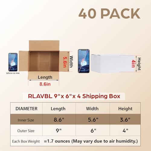 RLAVBL 9x6x4 Shipping Boxes Set of 40, White Corrugated Cardboard Box - Image 2