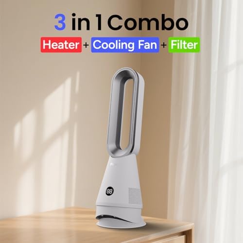 Bladeless Heater Fan, 25inch Heating & Cooling & Filter Combo Tower Fan 80° Oscillating with Remote, 9H Timer, 8 Speeds, Portable Quiet for Indoor, Bedroom, Home Office Room - Image 2