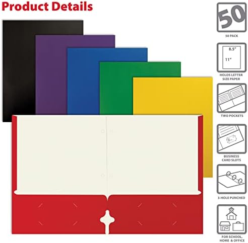 Better Office Products 2 Pocket Paper Folders, Letter Size Paper Portfolios Case of 50, Assorted Primary Colors - Image 3