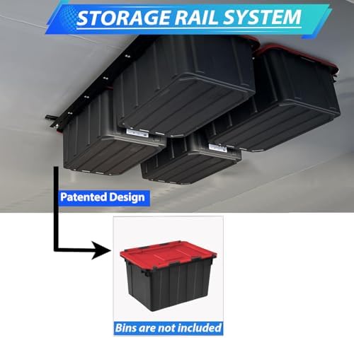 Garage Ceiling Storage Rack, Heavy Duty Overhead Storage Rails for Bins, Adjustable Tote Sliding Organizer, Fits 7-27 Gallon Bins, 310 lbs Capacity, 48” (4 Pack) - Image 5
