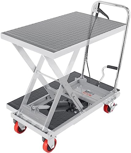 VEVOR Hydraulic Lift Table Cart, 500 lbs Load Capacity, 28.5-Inch Lifting Height, Manual Single Scissor Lift Table with 4 Wheels and Non-Slip Pad, Gray, Alloy Steel by VEVOR