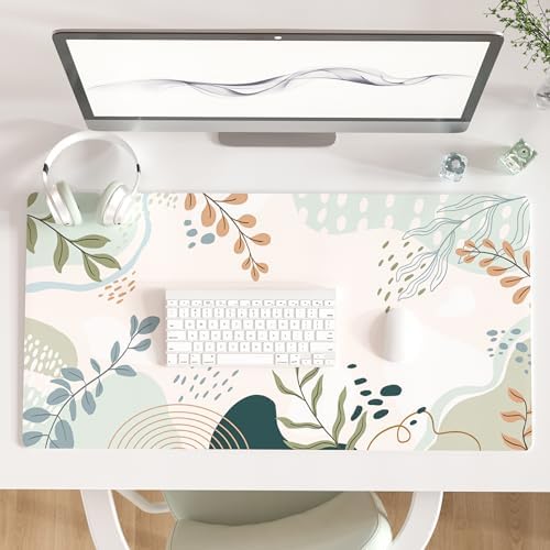 Faux Leather Large Mouse Pad, Office Desk Mat, 31.5"x15.7", Green Pink by ColorfulStar