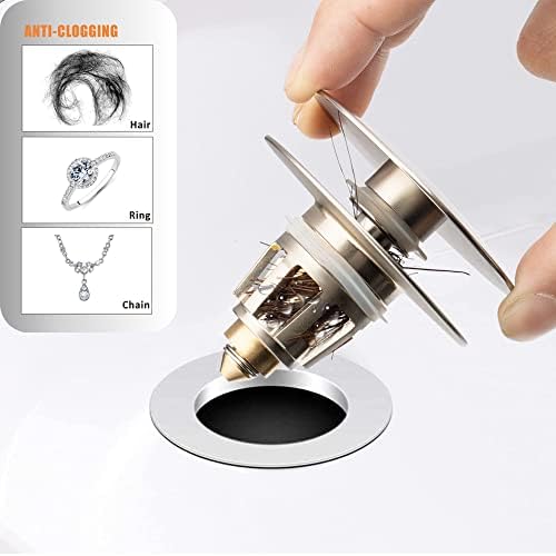Artiwell Universal Bathroom Sink Drain Stopper, Fits Most Pop-Up Drains for Vessel Sink Lavatory Vanity, Sink Drain Strainer with Detachable Hair Catcher, Tested by Plumber in US (Brushed Nickel) - Image 4