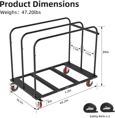 Folding Table Cart, Heavy Duty Drywall Cart 1800 LB & 10 Table Capacity, Table Dolly with 5" PU Swivel Wheels for Moving Box, Wood, Drywall, Panel, Party Events, Factory, Warehouse - Image 6