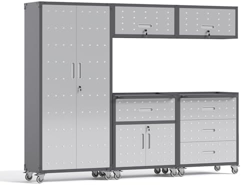 Garage Storage Cabinets System 5PCS Workshop Set with Drawers Locking Heavy Duty Rolling Cart with Adjustable Shelves Garage Tool Workbench Cabinets (5 PCS-2) by FLIXELIO