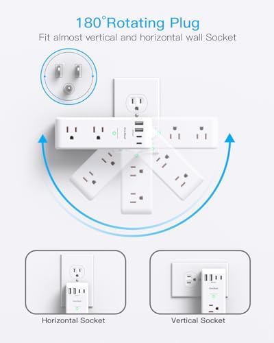 Surge Protector Outlet Extender with Rotating Plug, Multi Plug Wall Outlet - Image 2