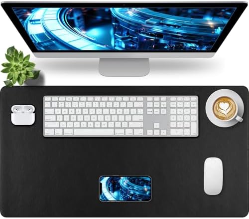 Bloss Desk Mat with Stitched Edges, Leather Large Mouse Pad, Non-Slip Desk Protector Mat, Desk Blotter, Waterproof Desk Pad for Office Home Decor/Black(31.5×15.7 Inches) by Bloss
