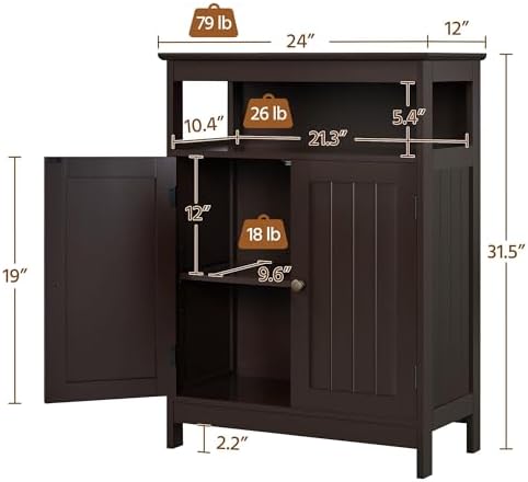 Yaheetech Small Bathroom Storage Cabinet with Double Doors, Espresso - Image 3