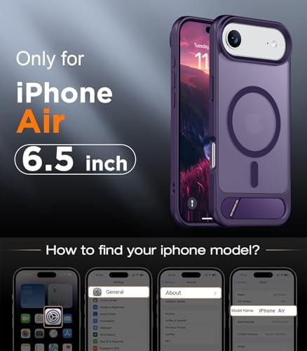 Temdan Designed for iPhone Air Case, [Built-in Invisible Kickstand][Compatible with MagSafe][Military Grade Shockproof] Slim Translucent Matte Phone Case 6.5 inch (Purple) - Image 2