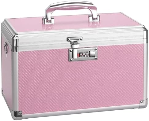 Medicine Lock Box with Combination Lock - 15 x 8.7 x 9.4 Inches - First Aid Safe Medication Storage Box, Personal Items Safe Case for Home and Outdoor - Pink by GODLONSEN