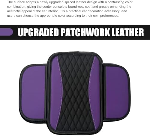 Car Center Console Cover, Upgraded Patchwork Leather Arm Rest Cover with Side Storage Pockets, Comfortable Auto Armrest Protector Cushion, Universal Middle Console Pad for SUV, Sedan (Purple) - Image 4