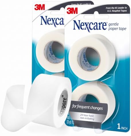 Nexcare Gentle Paper Tape, Medical Paper Tape, Secures Dressings and Lifts Away Gently - 1 in x 10 Yds, 2 Rolls of Tape (Pack of 4) by Nexcare